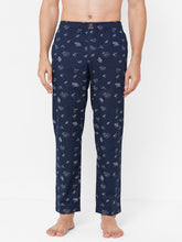 Men's Printed, Navy, Cotton, Regular Fit, Elasticated, Waistband, Pyjama  With Side Pockets